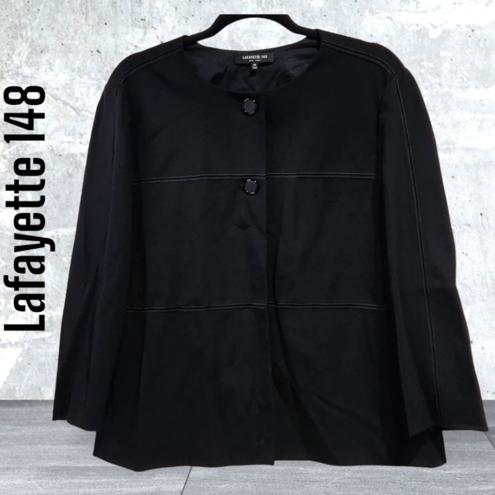 Lafayette 148 New York black 2 button swing coat women's size XL